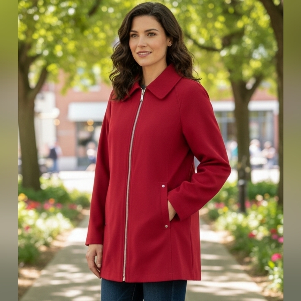London Fog Coat with  hood burgundy Large
